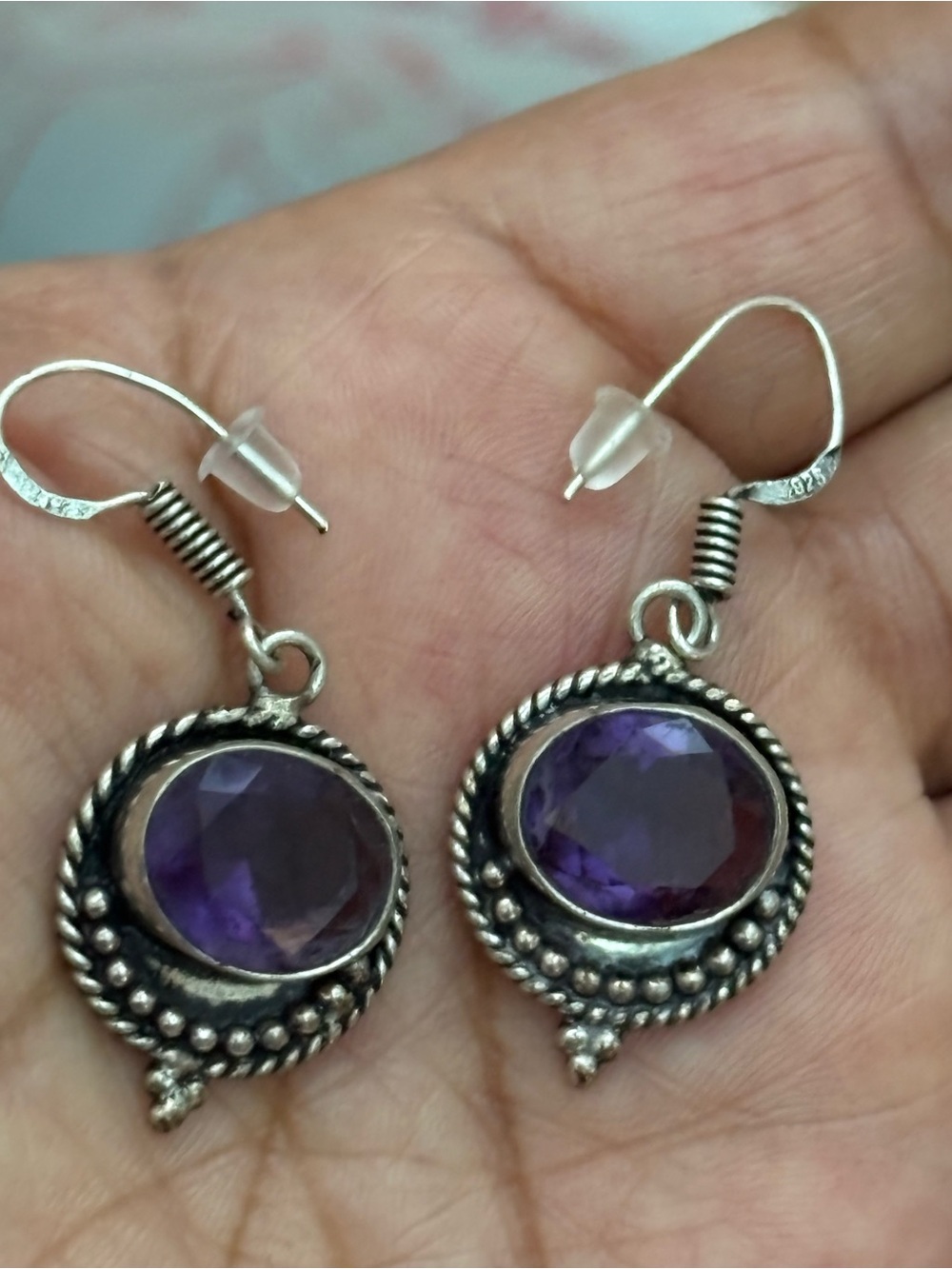 Vintage 925 Amethyst Earrings |
Amethyst Dangle Earrings | Sterling
Silver
